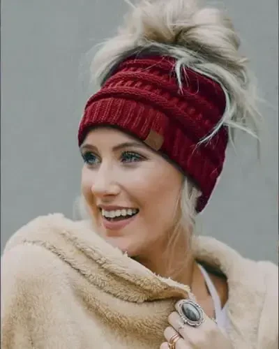 Hat Hut Satin Lined Beanie Hat for Women Silk Lined Winter Hat for Curly Hair Ponytail Beanie Messy Bun Knit Skull Cap - 6