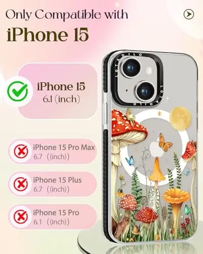Lotadilo for iPhone 15 Case for Women - Girls Kawaii Design Compatible with Magsafe Magnetic Ring Holder Stand Mushrooms Butterflies Phone Covers Aesthetic Girly TPU Funda for 15 - LOTADILO (1)