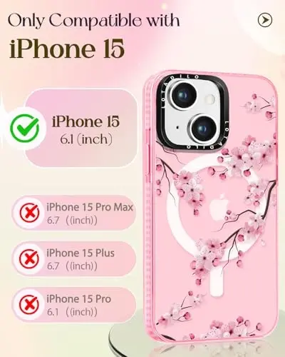 Lotadilo for iPhone 15 Case for Women - Girls Kawaii Design Compatible with Magsafe Magnetic Ring Holder Stand Peach Blossom Phone Covers Aesthetic Girly TPU Funda for 15 - 2