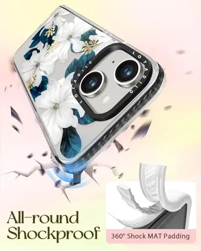 Lotadilo for iPhone 15 Case for Women - Girls Kawaii Design Compatible with Magsafe Magnetic Ring Holder Stand Blue Flower Phone Covers Aesthetic Girly TPU Funda for 15 - 6