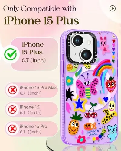 Lotadilo for iPhone 15 Plus Case for Women - Girls Kawaii Design Compatible with Magsafe Magnetic Ring Holder Stand Art Crayon Painting Phone Covers Aesthetic Girly TPU Funda for 15 Plus - LOTADILO (1)