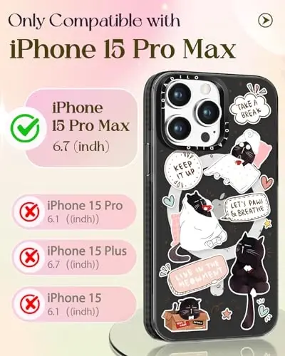 Lotadilo for iPhone 15 Pro Max Case for Women - Cute Kawaii Design Girls Compatible with Magsafe Magnetic Ring Holder Stand Black Cat Phone Covers Aesthetic Girly TPU Funda for 15 Pro Max - LOTADILO (1)