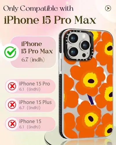 Lotadilo for iPhone 15 Pro Max Case for Women - Cute Kawaii Design Girls Compatible with Magsafe Magnetic Ring Holder Stand Orange Flower Phone Covers Aesthetic Girly TPU Funda for 15 Pro Max - 2