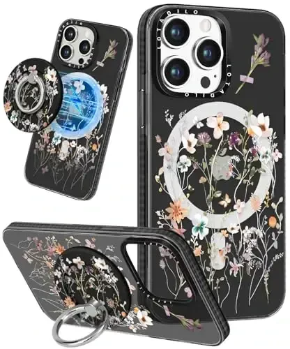 Lotadilo for iPhone 15 Pro Max Case for Women - Cute Kawaii Design Girls Compatible with Magsafe Magnetic Ring Holder Stand Foral Flower Phone Covers Aesthetic Girly TPU Funda for 15 Pro Max 