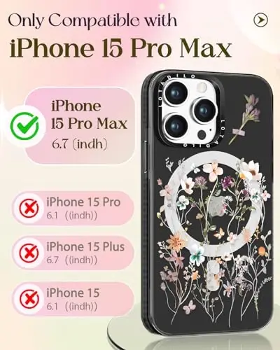 Lotadilo for iPhone 15 Pro Max Case for Women - Cute Kawaii Design Girls Compatible with Magsafe Magnetic Ring Holder Stand Foral Flower Phone Covers Aesthetic Girly TPU Funda for 15 Pro Max - 2
