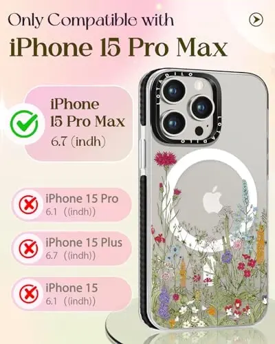 Kadınlar için iPhone 15 Pro Max Kılıfı Lotadilo - Magsafe Manyetik Yüzük Tutucu Stand Çiçekler Bitkiler Telefon Kılıfları Estetik Kız TPU Funda ile Uyumlu Sevimli Kawaii Tasarım Kızlar için 15 Pro Max - 2