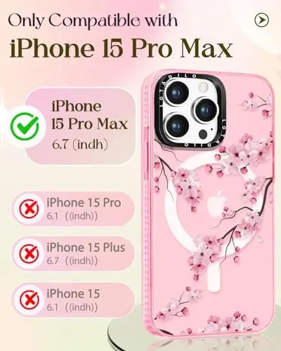 Lotadilo for iPhone 15 Pro Max Case for Women - Cute Kawaii Design Girls Compatible with Magsafe Magnetic Ring Holder Stand Peach Blossom Phone Covers Aesthetic Girly TPU Funda for 15 Pro Max - 11