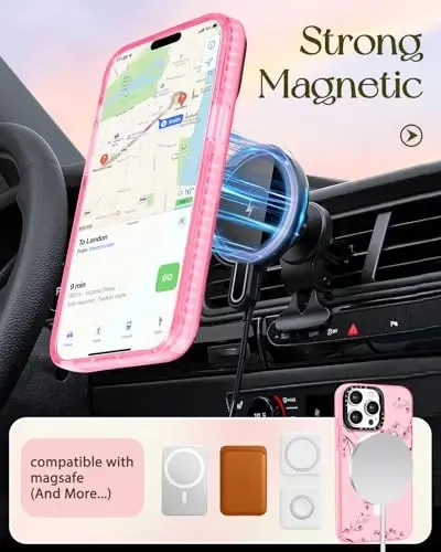 Lotadilo for iPhone 15 Pro Max Case for Women - Cute Kawaii Design Girls Compatible with Magsafe Magnetic Ring Holder Stand Peach Blossom Phone Covers Aesthetic Girly TPU Funda for 15 Pro Max - 5