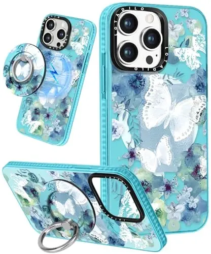Kadınlar için iPhone 15 Pro Max Kılıfı Lotadilo - Sevimli Kawaii Tasarımlı Kızlar Magsafe Manyetik Halka Tutucu Stand Kelebekli Telefon Kılıfları Estetik Kız TPU Funda 15 Pro Max ile Uyumlu 