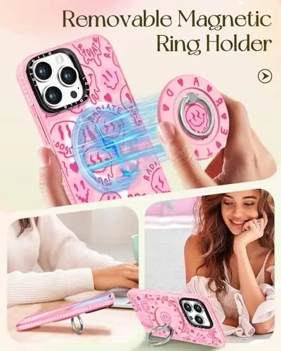 Kadınlar için iPhone 15 Pro Max Kılıfı - Magsafe Manyetik Yüzük Tutucu Standlı Sevimli Kawaii Tasarımlı Kız Çocuk Uyumlu PK Yüz Telefon Kılıfları Estetik Kız TPU Funda 15 Pro Max için - 4