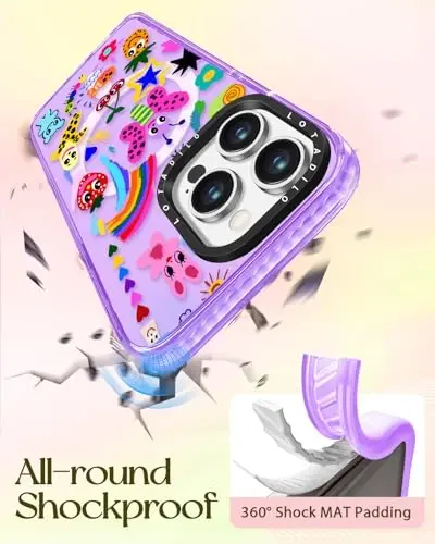 Lotadilo for iPhone 15 Pro Max Case for Women - Cute Kawaii Design Girls Compatible with Magsafe Magnetic Ring Holder Stand Art Crayon Painting Phone Covers Aesthetic Girly TPU Funda for 15 Pro Max - 6