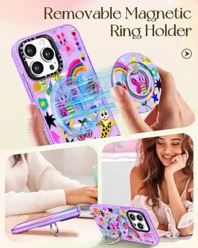 Lotadilo for iPhone 15 Pro Max Case for Women - Cute Kawaii Design Girls Compatible with Magsafe Magnetic Ring Holder Stand Art Crayon Painting Phone Covers Aesthetic Girly TPU Funda for 15 Pro Max - 4