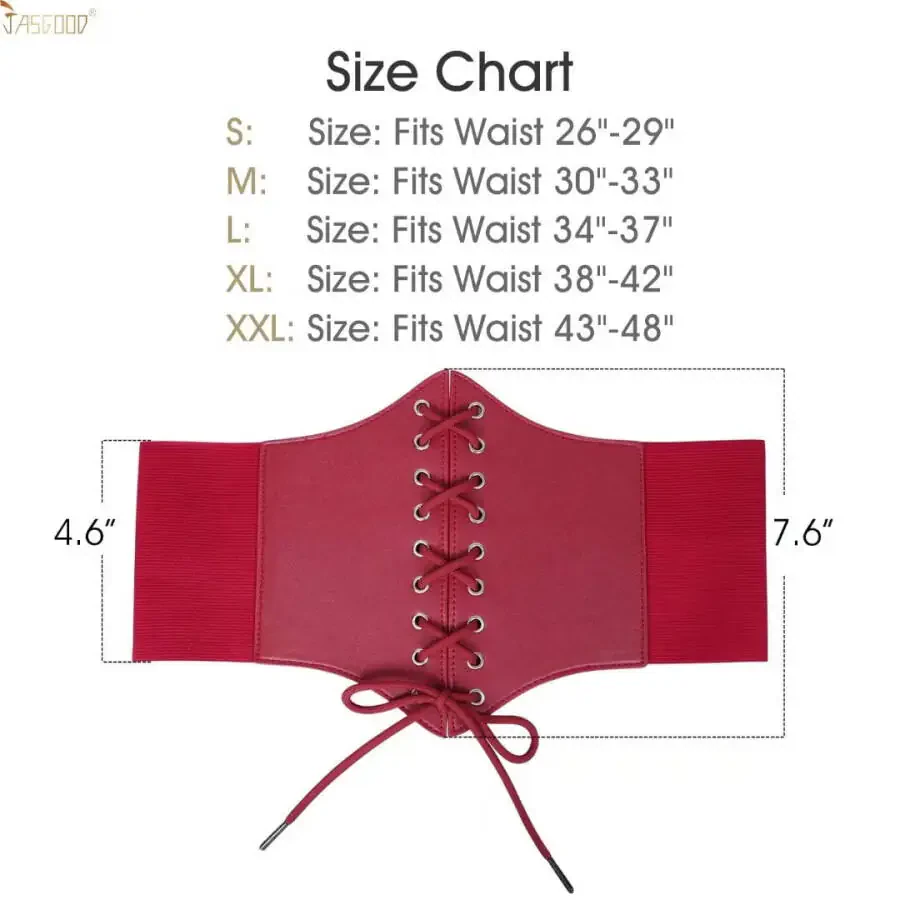 JASGOOD Red Corset Wide Belt for Women Plus Size Tied Elastic Belts for Ladies Dresses- - 5