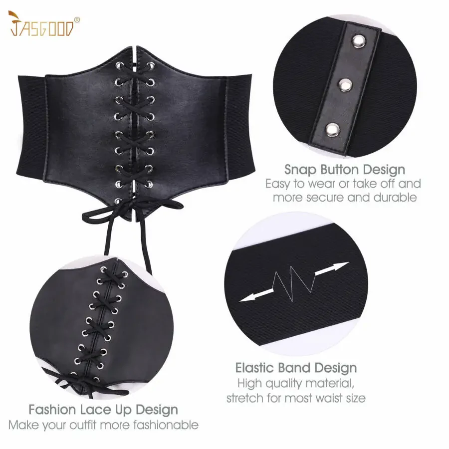 JASGOOD Black Corset Waist Belt for Women, Wide Elastic Belt for Dresses- - 3