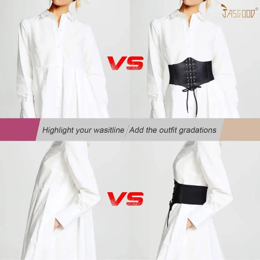 JASGOOD Black Corset Waist Belt for Women, Wide Elastic Belt for Dresses- - 6