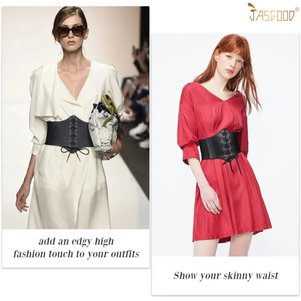 JASGOOD Black Corset Waist Belt for Women, Wide Elastic Belt for Dresses- - 7
