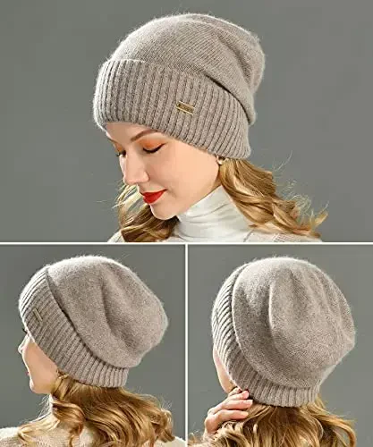 jaxmonoy Slouchy Beanies for Women Winter Lightweight Ladies Knit Hat Cuffed Soft Warm Slouch Beanie Cap - Brown - 4