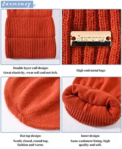 jaxmonoy Slouchy Beanies for Women Winter Lightweight Ladies Knit Hat Cuffed Soft Warm Slouch Beanie Cap - Brown - 3