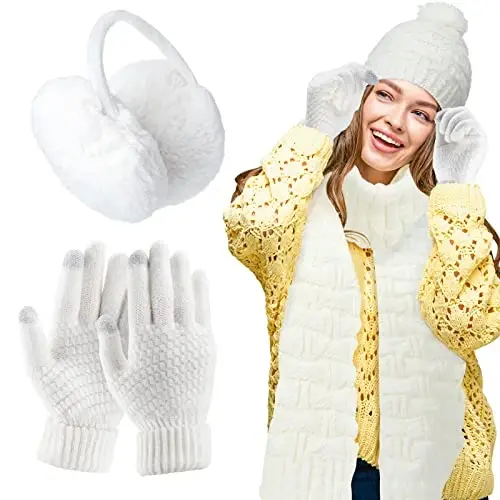 Women Winter Hats Scarf and Gloves Set for Women Including Ear Covers Cold Weather Scarves Hats Knit Beanie Scarf Glove 