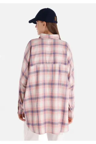 Relaxed Fit Shirt Neck Ekoseli Kadın Çok Renkli Uzun Kol Gömlek - ÇOK RENKLİ - COLIN'S (1)
