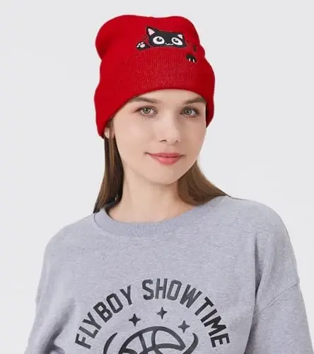 Cat Beanie Hats for Women Cute Cat Lovers Gifts Women's Winter Animal Knitted Hats for Girls - 3