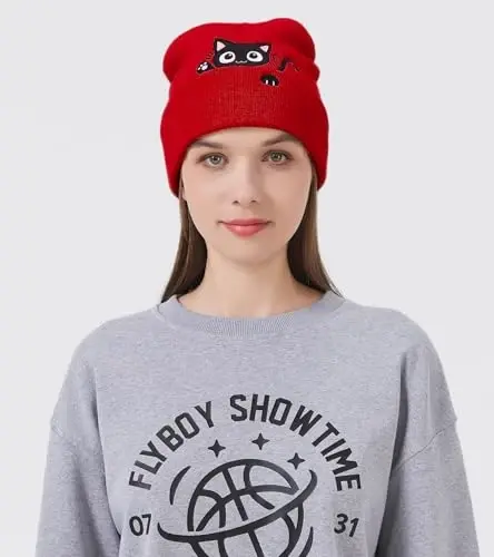 Cat Beanie Hats for Women Cute Cat Lovers Gifts Women's Winter Animal Knitted Hats for Girls - 6