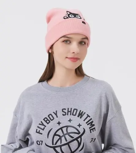 Cat Beanie Hats for Women Cute Cat Lovers Gifts Women's Winter Animal Knitted Hats for Girls - 3