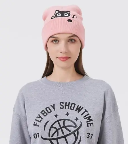 Cat Beanie Hats for Women Cute Cat Lovers Gifts Women's Winter Animal Knitted Hats for Girls - 6
