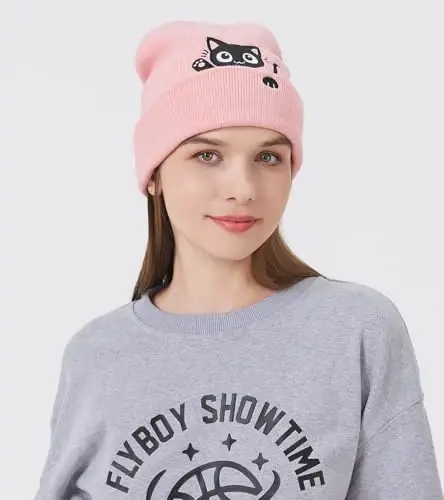 Cat Beanie Hats for Women Cute Cat Lovers Gifts Women's Winter Animal Knitted Hats for Girls - 7