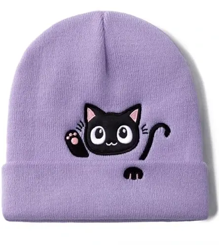 Cat Beanie Hats for Women Cute Cat Lovers Gifts Women's Winter Animal Knitted Hats for Girls - 1