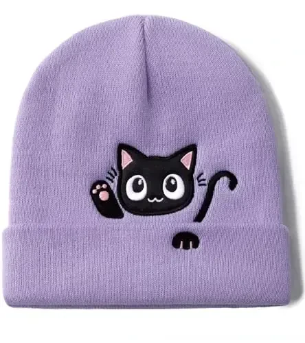 Cat Beanie Hats for Women Cute Cat Lovers Gifts Women's Winter Animal Knitted Hats for Girls - 1