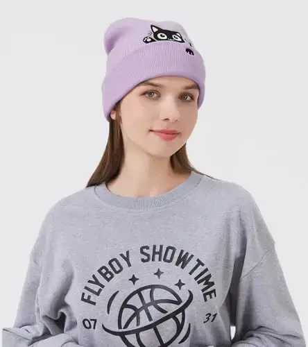 Cat Beanie Hats for Women Cute Cat Lovers Gifts Women's Winter Animal Knitted Hats for Girls - 3