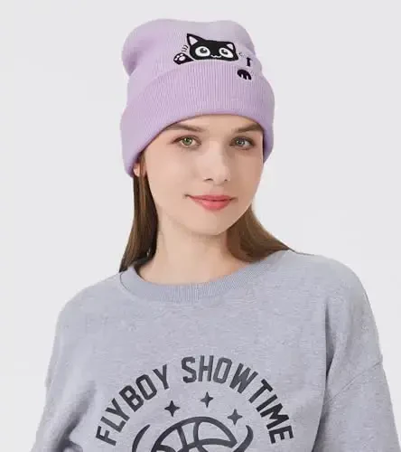 Cat Beanie Hats for Women Cute Cat Lovers Gifts Women's Winter Animal Knitted Hats for Girls - 7