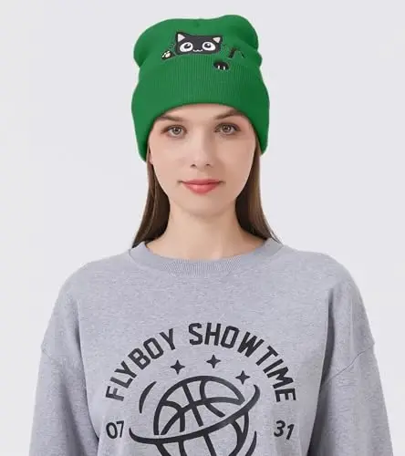 Cat Beanie Hats for Women Cute Cat Lovers Gifts Women's Winter Animal Knitted Hats for Girls - 6