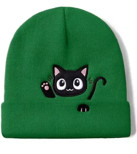 Cat Beanie Hats for Women Cute Cat Lovers Gifts Women's Winter Animal Knitted Hats for Girls - CAT