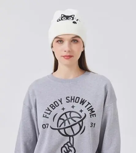 Cat Beanie Hats for Women Cute Cat Lovers Gifts Women's Winter Animal Knitted Hats for Girls - 3