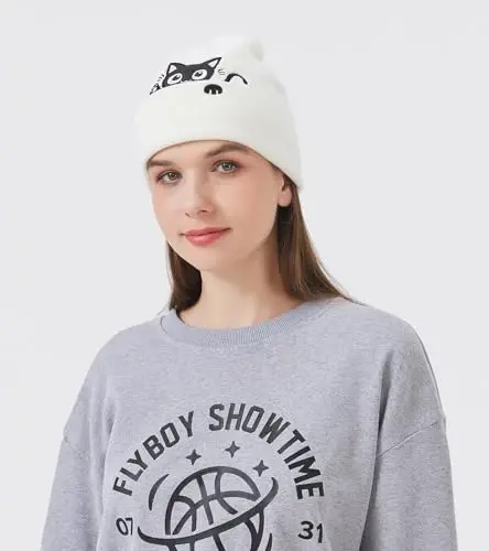 Cat Beanie Hats for Women Cute Cat Lovers Gifts Women's Winter Animal Knitted Hats for Girls - 6