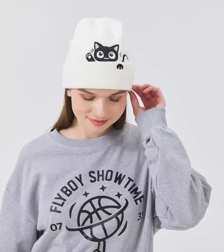 Cat Beanie Hats for Women Cute Cat Lovers Gifts Women's Winter Animal Knitted Hats for Girls - 7