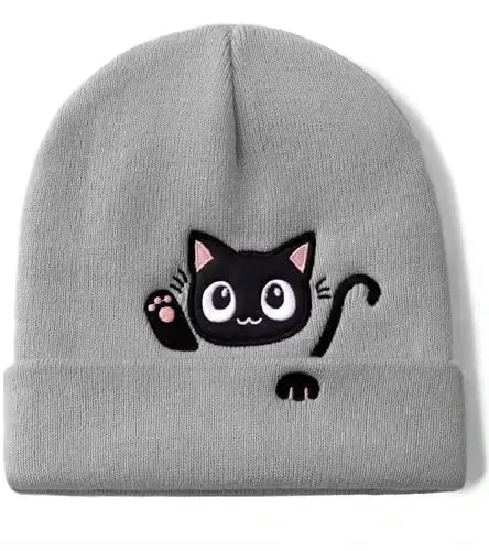Cat Beanie Hats for Women Cute Cat Lovers Gifts Women's Winter Animal Knitted Hats for Girls - 1