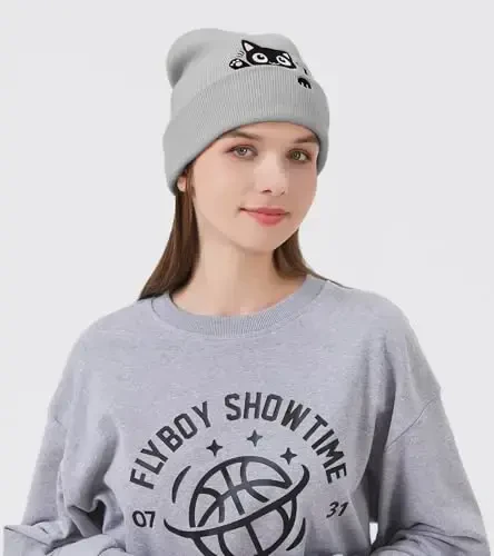 Cat Beanie Hats for Women Cute Cat Lovers Gifts Women's Winter Animal Knitted Hats for Girls - 3