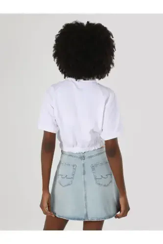 Regular Fit Polo Yaka Düz Kadın Beyaz Kısa Kol Tişört - COLIN’S (1)
