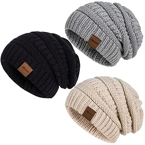 Slouchy Women's Winter 3 Pieces Beanie Hat Women Men Oversized Warm Knitted Women's Hat Winter Thick for Cold Weather 