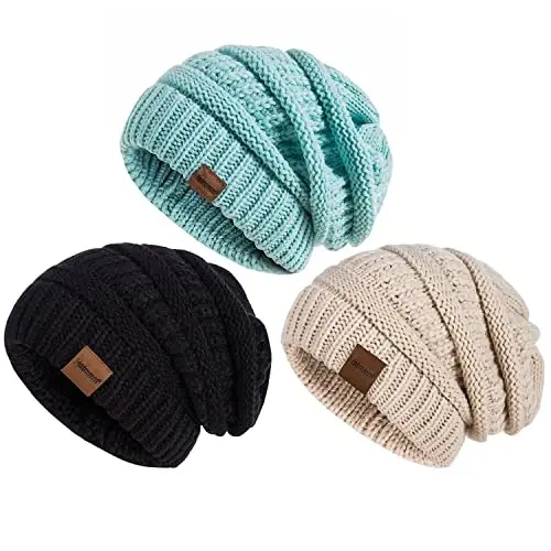 Slouchy Women's Winter 3 Pieces Beanie Hat Women Men Oversized Warm Knitted Women's Hat Winter Thick for Cold Weather - 6