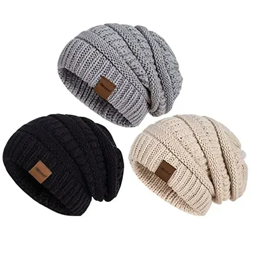 Womens Beanies for Winter 3 Pack, Slouchy Beanies for Women Oversized Knit Warm, Winter Hats for Women Thick for Cold Weather - HATROMM