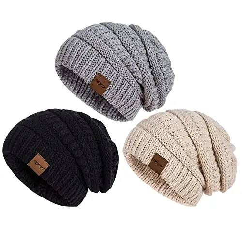 Slouchy Women's Winter 3 Pieces Beanie Hat Women Men Oversized Warm Knitted Women's Hat Winter Thick for Cold Weather 