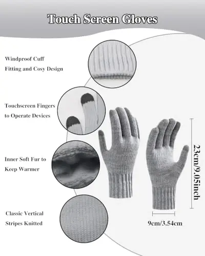 Winter Beanie Hat Scarf Gloves Set for Women, Fleece Knit Pompom Beanie Neck Warmer Long Scarf Touchscreen Gloves 3 in 1 Set - 4