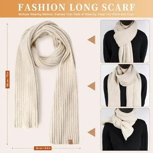 Winter Beanie Hat Scarf Gloves Set for Women, Womens Beanie with Pom Pom Long Scarf Neck Warmer Touchscreen Gloves 3 in 1 Set - 4