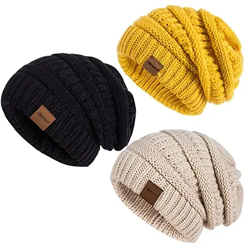 Slouchy Women's Winter 3 Pieces Beanie Hat Women Men Oversized Warm Knitted Women's Hat Winter Thick for Cold Weather 