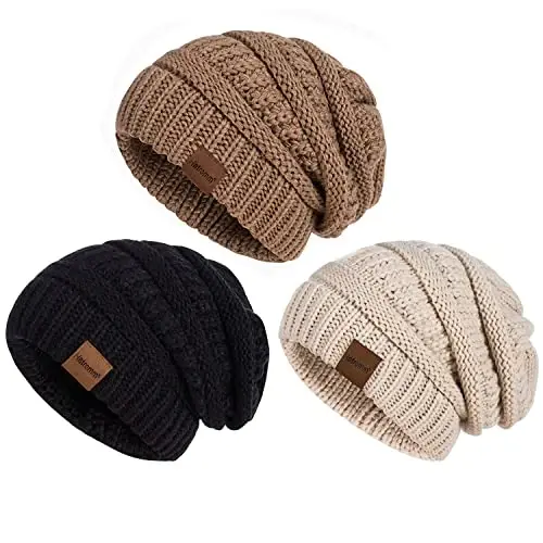 Slouchy Women's Winter 3 Pieces Beanie Hat Women Men Oversized Warm Knitted Women's Hat Winter Thick for Cold Weather 