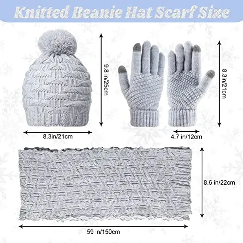 JenPen 4 Pcs Winter Hat Scarf and Gloves Set for Women Include Ear Cover Cold Weather Scarf Hat Knit Beanie Gloves - 3